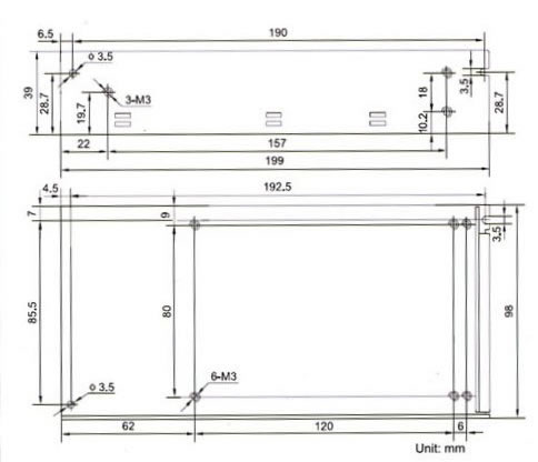 100W Power supply dimensional drawing